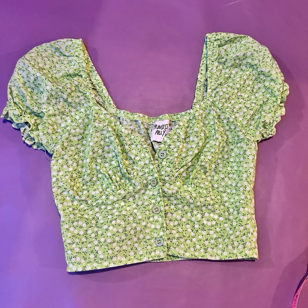 Princess Polly Green Floral Crop Top